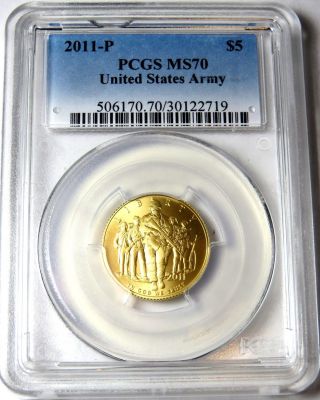 2011 - P $5 United States Army Gold Commemorative Pcgs Ms70 On Ebay photo