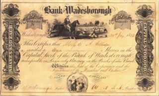 Bank Of Wadesborough,  North Carolina Capital Stock Certificate 1852 photo
