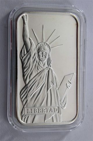 Una Onza.  999 Plata Pura 1oz.  Silver Art Bar Eagle & Libertad Statue Of Liberty photo