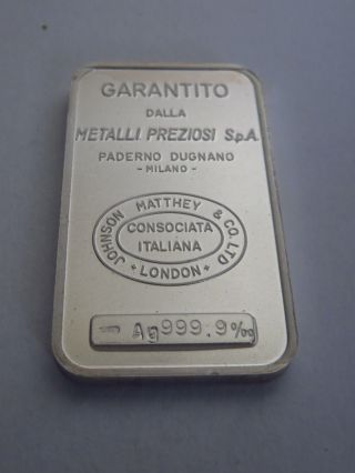 Johnson Matthey Of London Metalli Preziosi Milano 1 Oz Silver Bar photo