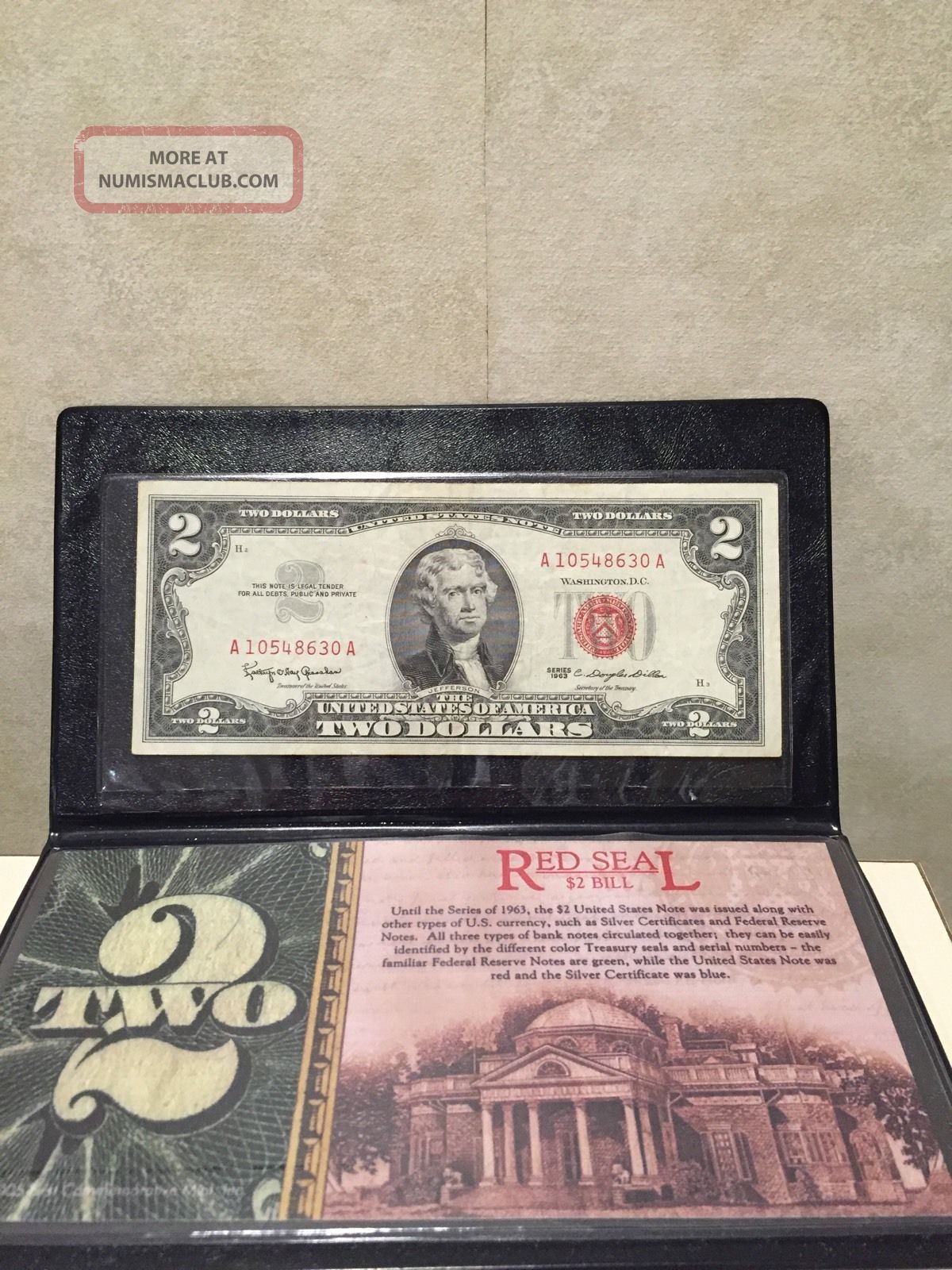 1963 $2 Dollar Bill Red Seal Crisp Gem In Plastic Wallet Limitted Small Size Notes photo