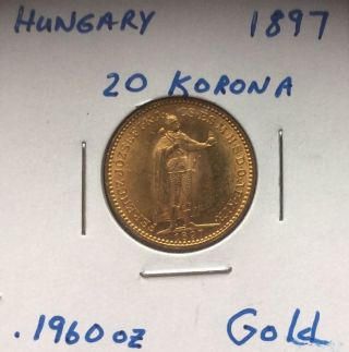 1897 Hungary Gold Coin 20 Korona Brilliant Uncirculated photo