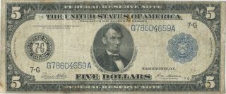 1914 $5 Dollar Bill Federal Reserve Note photo