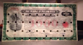 Territory Of Puerto Rico $1000 Series A 1935 Irrigation Extension Loan Cancelled photo