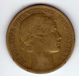 Uruguay 10 Centesimos 1936,  Alum - Bronze photo