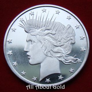Solid Silver Round 1 Troy Oz Peace Dollar American Eagle Highland.  999 Fine Bu photo