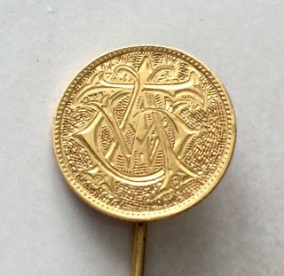 19th Century Gold Princess Head $1 Dollar Love Token - W/14k Stick Pin - 2.  2 Grams photo