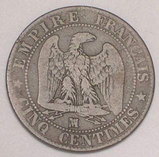 1857 France French 5 Centimes Napolean Eagle Coin F photo