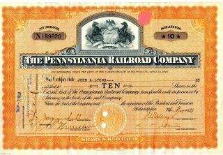 1929 Pennsylvania Railroad Company (10 Shares) Stock Certificate photo