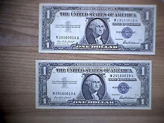 1957 $1 2 - Consecutive Sequential Star Silver Certificates photo
