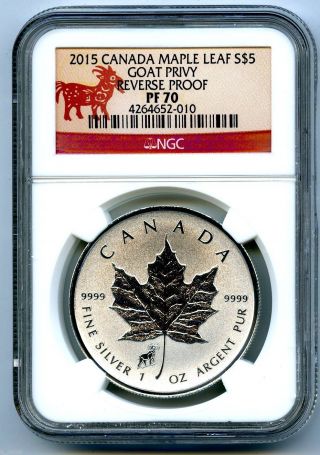 2015 $5 Canada 1 Oz Silver Maple Leaf Goat Sheep Privy Ngc Pf70 Reverse Proof photo