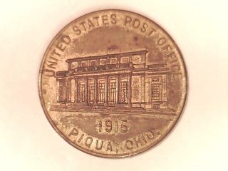 Piqua Oh.  Medal - - Us Post Office 1915/citizens National Bank 1865 photo