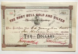 1888 Gold Mining Stock W/ Seth Bullock Signature,  Deadwood Dakota Antique,  1880s photo