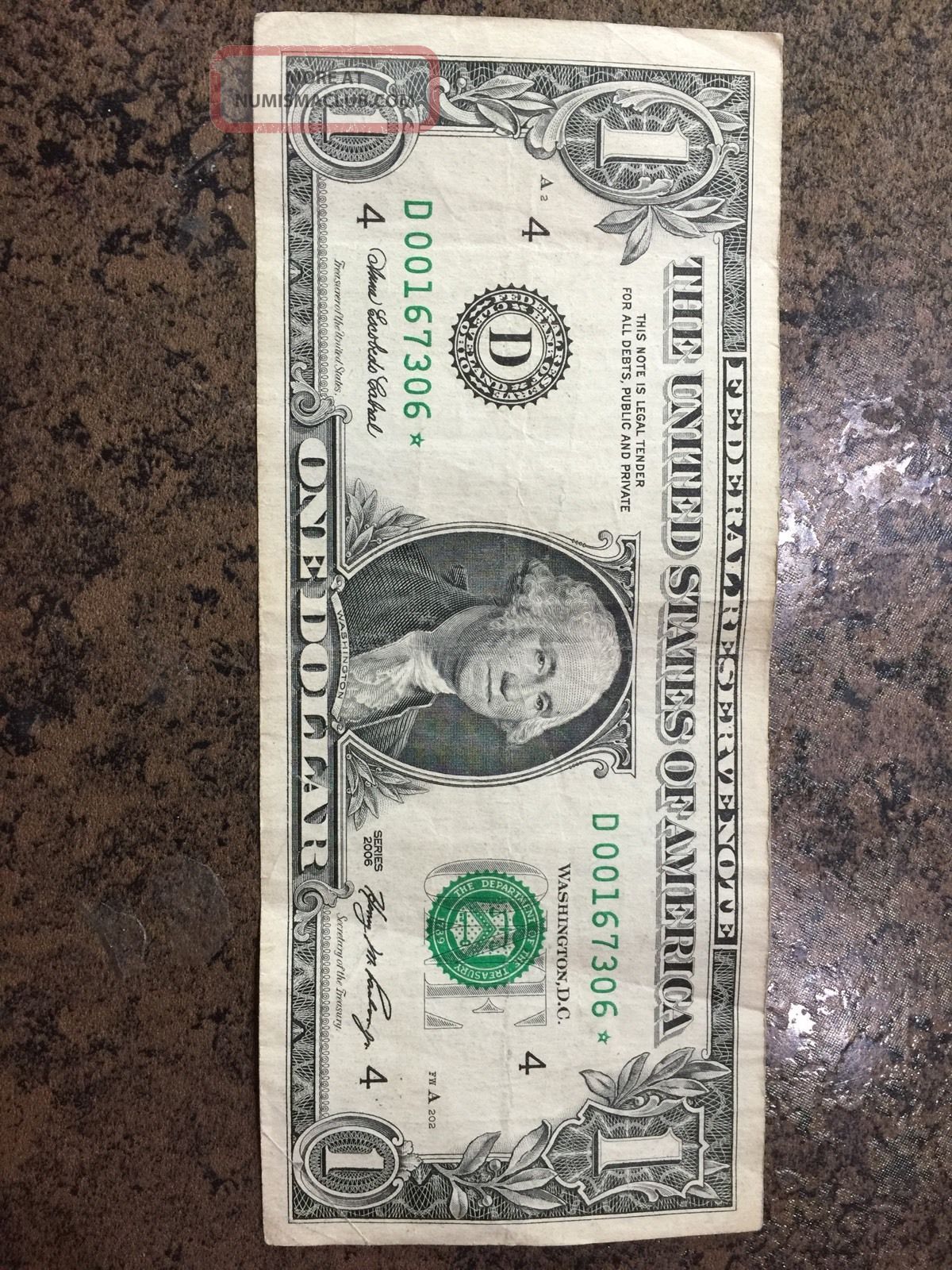 2006 $1 Star Note Low Serial Number