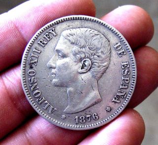 242 - Indalo - Spain.  Alfonso Xii.  Silver 5 Pesetas 1876 - 76 Dem photo