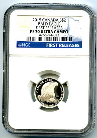 2015 $2 Canada 1/10 Oz Silver Proof Bald Eagle Ngc Pf70 Ucam First Releases Rare photo