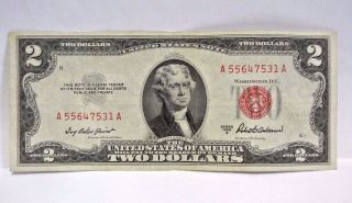1953 A Two Dollar United States Note Red Seal (a 55647531 A) Pm77 photo