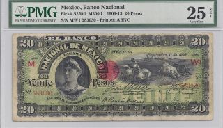 S - 259d 1909 20 Pesos,  Banco Nacional,  Pmg Very Fine 25 Net photo