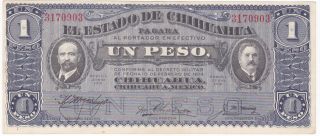 Chihuahua: 1 Peso,  8 - 1 - 1915,  P - S530,  Unrecorded Date.  Crisp Au/unc photo