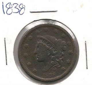 1838 Coronet Head Large Cent : Very Good, photo