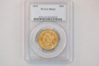 1892 Liberty 10$ Gold Coin Graded Pcgs Ms 62 photo