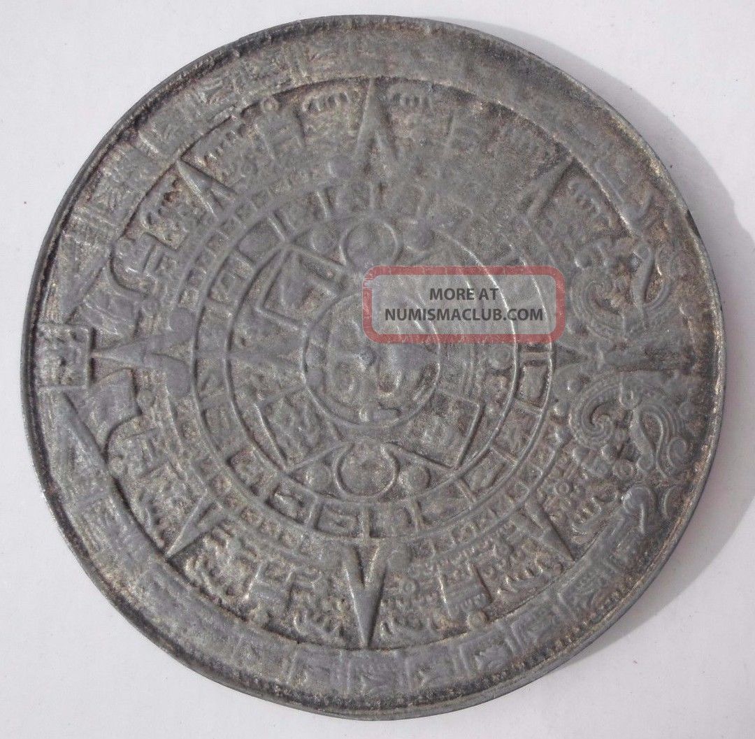 Mexico / Large Maya Aztec Y Piedra Del Sol Calendar Medal