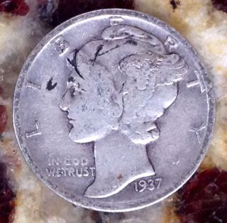1937 - D Mercury Dime - Denver - Circulated 90 Silver Coin photo