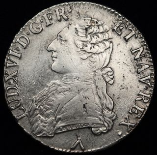 France 1777 (w) 1 Ecu Silver Crown Size Coin Xf Louis Xvi Km 564.  16 Lille photo