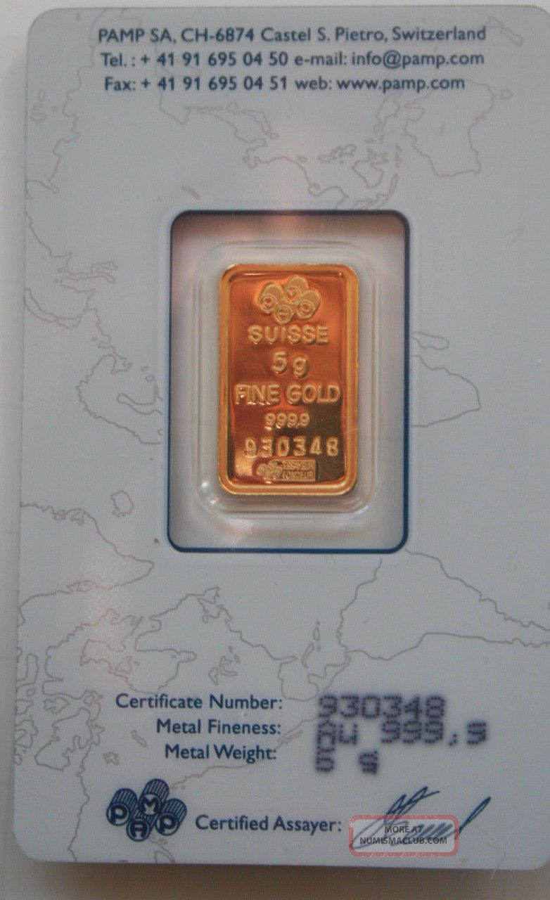 Pamp Suisse 5 Gram Gold Bar 999. 9 Pure Gold Fortuna