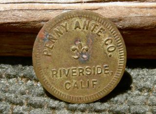 1934 Riverside California Ca Penny Ante Co Draw Poker Machine Penny Arcade Token photo
