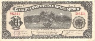 1914 Mexico Chihuahua Ejercito Constitucionalista 10 Pesos - Primer Jefe photo