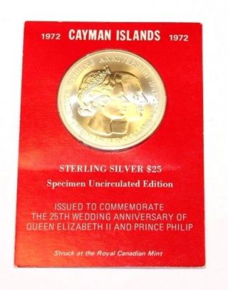 Sterling Silver 1972 Cayman Islands $25 Uncirculated Commemorative Coin De12862 photo