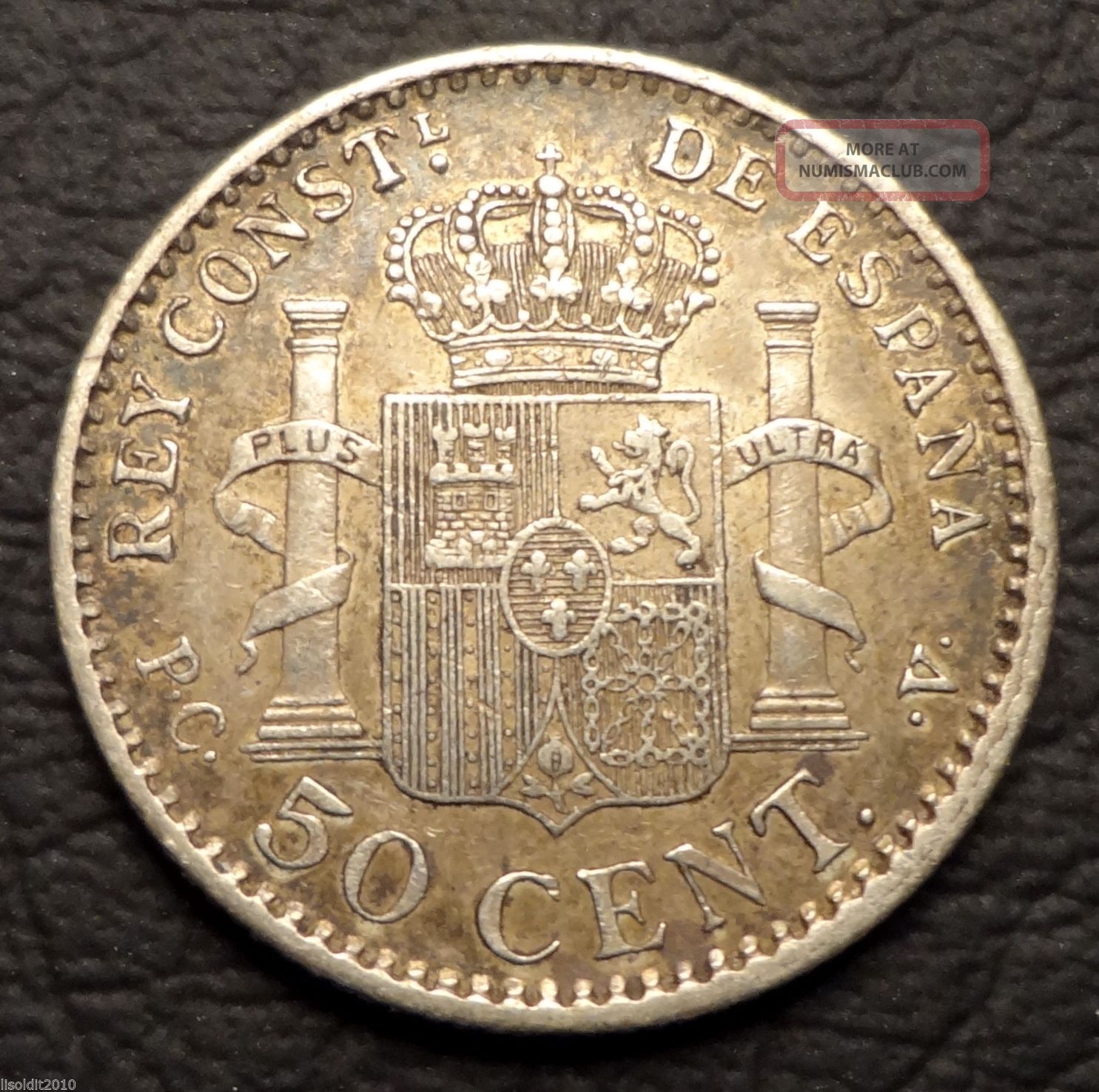 Spain 1910 Pc - V 50 Centimos Alfonso Xiii Silver Coin High Detail & Patina