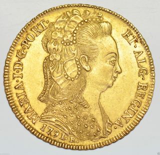 Brazil,  Maria I,  6400 Reis 1791 - R,  Rio,  Gold Coin Ef photo