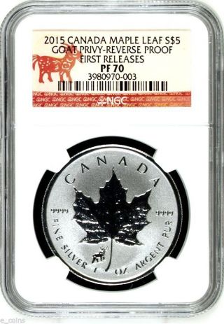 2015 $5 Canada 1 Oz Silver Maple Leaf Goat Sheep Privy Ngc Pf70 Fr Reverse Proof photo