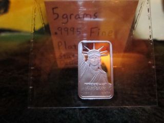 5 Gram Pure Platinum Bar - Statue Of Liberty Design W/mirror Finish photo