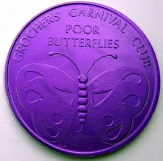 Butterfly Token - 1968 Grochers Carnival Club Purple Aluminum Doubloon photo