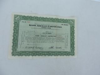 1946 Stock Certificate Globe Aircraft Corporation Airplane photo