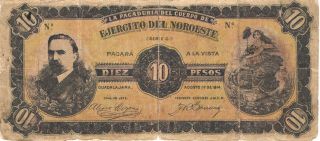 1914 Guadalajara Jalisco Pagaduria Del Cuerpo Ejercito Del Norte 10 Pesos - Rare photo
