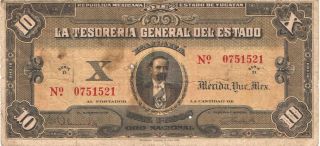 1916 Estado De Yucatan La Tesoreria General Del Estado 10 Pesos - Merida photo