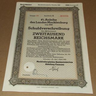 1942 Nazi Germany Debenture Bond Schuldverschreibung Old Document Swastika Seal photo