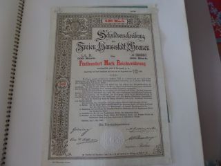 1896 Bremen Germany Bond Certificate With Coupons 500 Mark photo