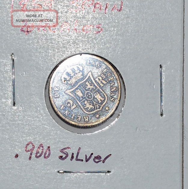 1859 Spain 20 Reales, . 900 Silver, Rare Coin