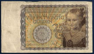Netherlands 25 Gulden 1940 P - 57 Young Girl Dutch Painting By Paul Moreelse Ww2 photo