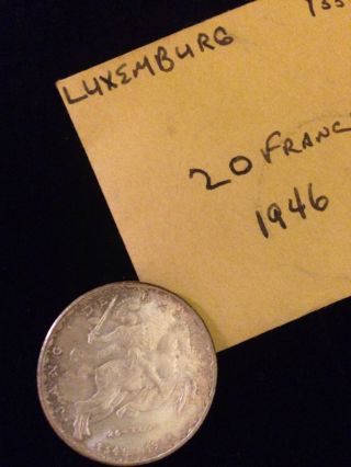 1946 Luxembourg 20 Francs Unc Silver photo