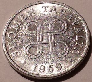 Finland 1 Penni,  1969 Four Joined Loops Form Design Aluminum Fine Detail photo