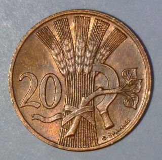 Czechoslovakia 20 Halere 1948 Choice Uncirculated Coin photo
