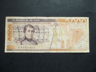 Mexico 5000 Peso Note,  1987 Circulated,  Paper Money, photo