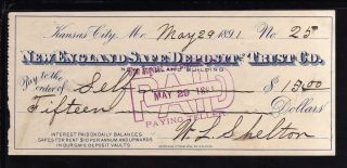 1891 England Safe Deposit & Trust Co.  - Kansas City,  Mo photo