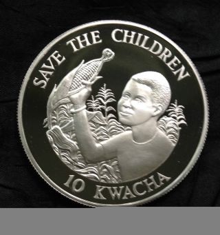 Zambia 10 Kwacha Silver Proof,  1989,  Save The Children photo